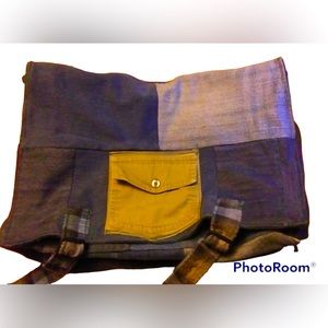 Handmade OOAK messenger bag upcycled denim jeans